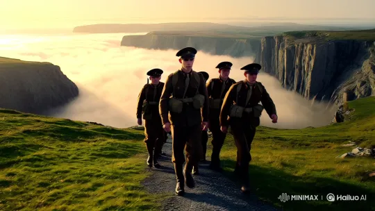 Soldiers on a Solitary March in WWII Newfoundland – AI Generated Video | Hailuo AI
