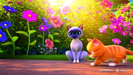 Sunlit Garden: Kittens' Playful Antics Captured – AI Generated Video | Hailuo AI