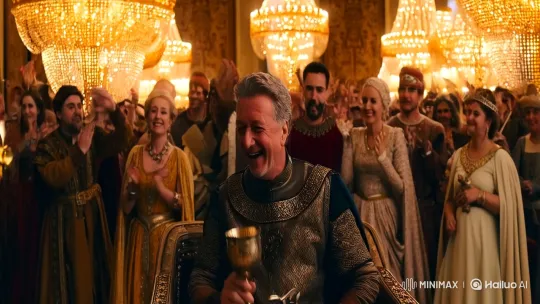 Victorious Crusader King Celebrates in Opulent Hall – AI Generated Video | Hailuo AI