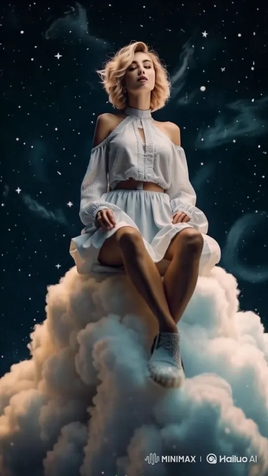 Woman Soars Through Cosmic Sky in Ethereal Journey – AI Generated Video | Hailuo AI
