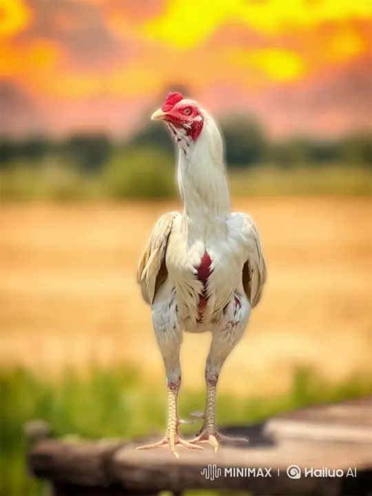 Aesthetic Rooster Portrait with Golden Sunset Background – AI Generated Video | Hailuo AI