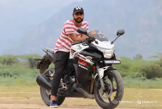 Dramatic Motorcycle Scene with Fiery Backdrop – AI Generated Video | Hailuo AI