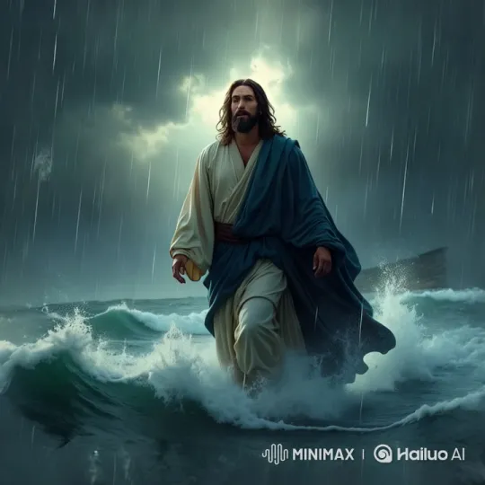 Jesus Walks on Stormy Sea in Dramatic, Aesthetic Scene – AI Generated Video | Hailuo AI