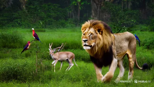 Majestic Lion's Hunt in the Jungle's Dawn – AI Generated Video | Hailuo AI