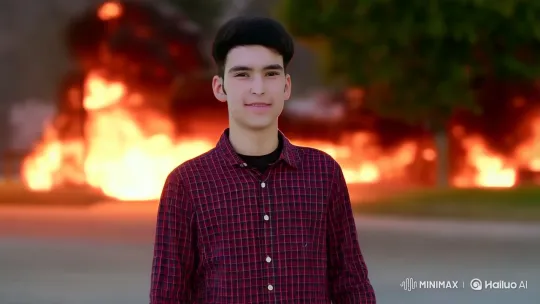 Confident Man Walks Calmly Through Dramatic Explosion – AI Generated Video | Hailuo AI