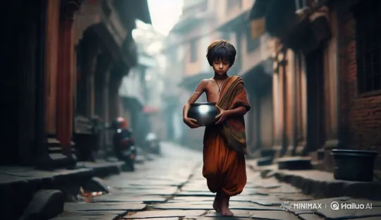 Young Boy Walks Through Historic Street at Golden Hour – AI Generated Video | Hailuo AI