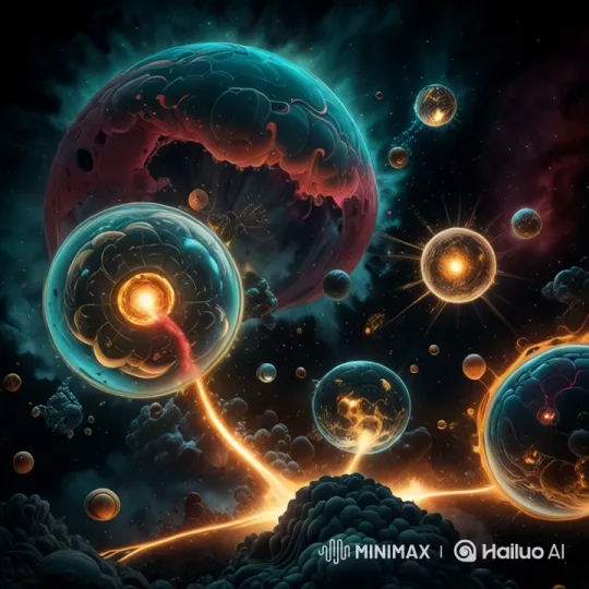 Cosmic Spheres and Energy Beams in Celestial Dance – AI Generated Video | Hailuo AI