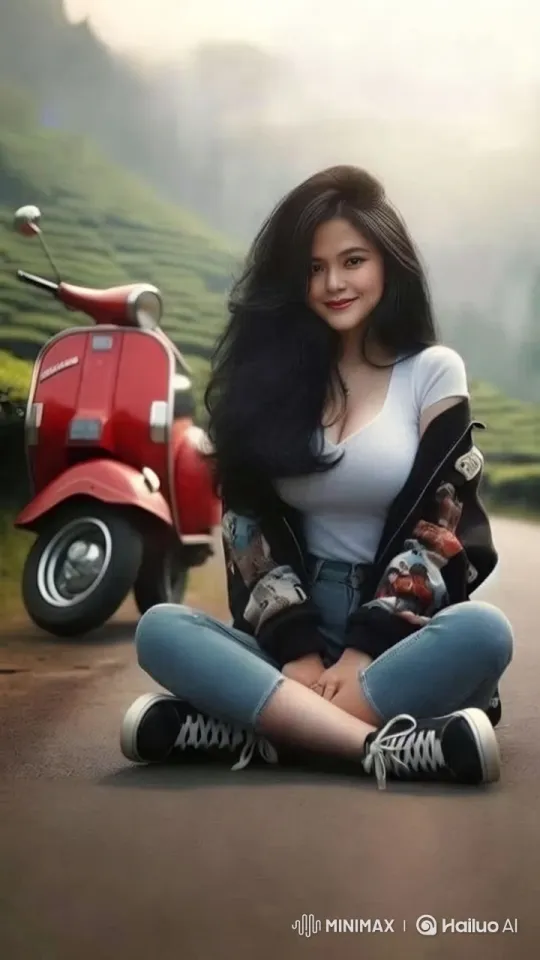 Stylish Woman Waves Amidst Serene Hillscape – AI Generated Video | Hailuo AI
