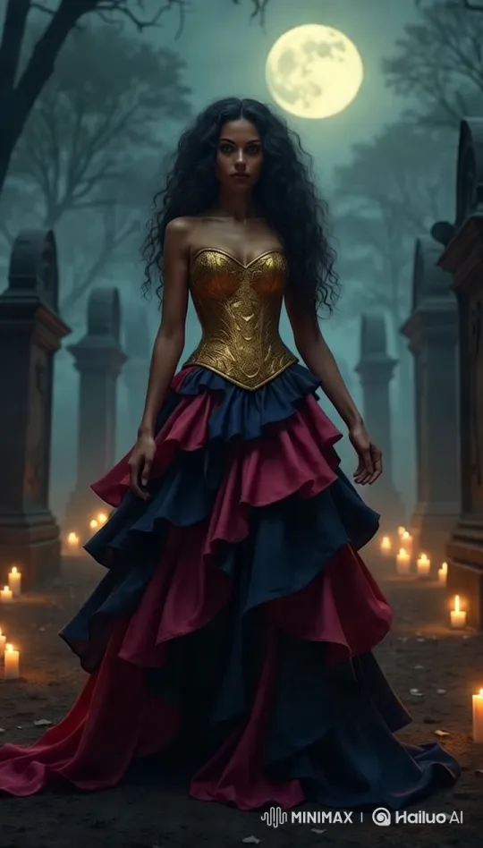 Mysterious Woman in Enchanting Graveyard Under Full Moon – AI Generated Video | Hailuo AI
