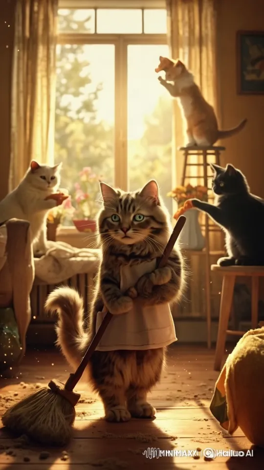 Resilient Tabby Cat Cleans with Determination – AI Generated Video | Hailuo AI