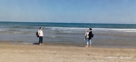 Beach Interaction: Two Friends Amidst Serene Waves – AI Generated Video | Hailuo AI