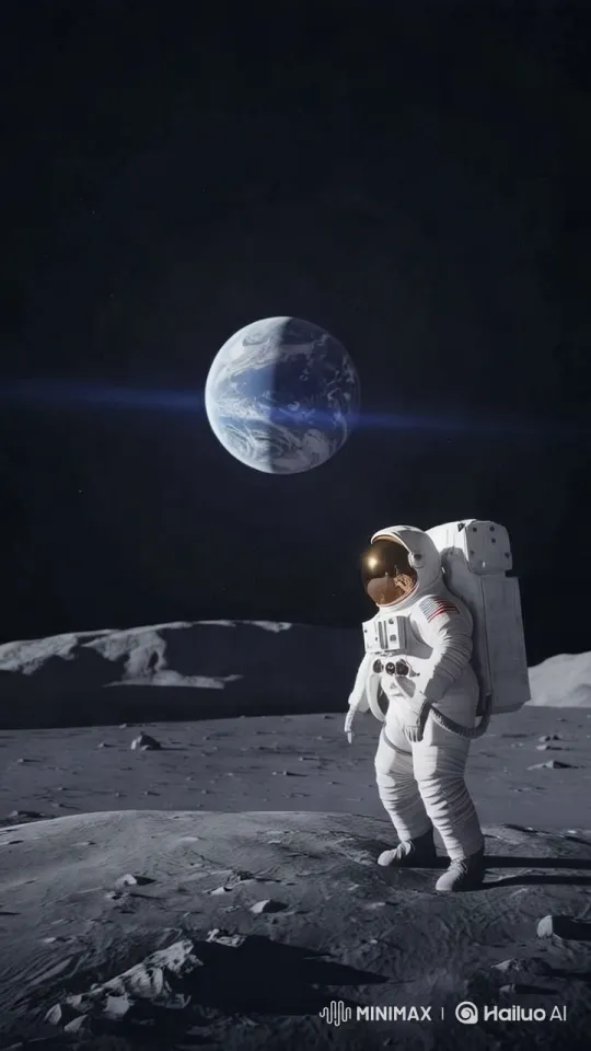 Astronaut on Moon's Surface Reflects on Earth – AI Generated Video | Hailuo AI