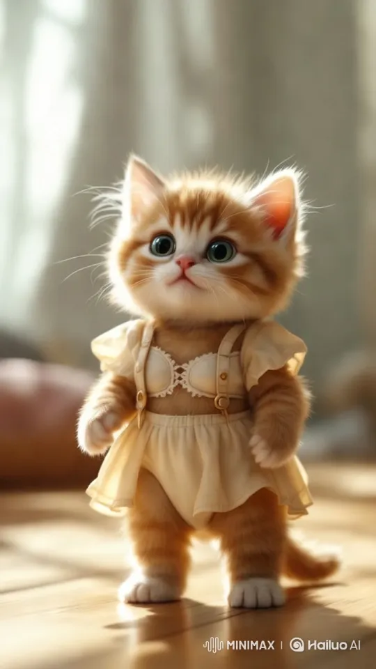Curious Kitten's Graceful Dance in Sunlit Room – AI Generated Video | Hailuo AI