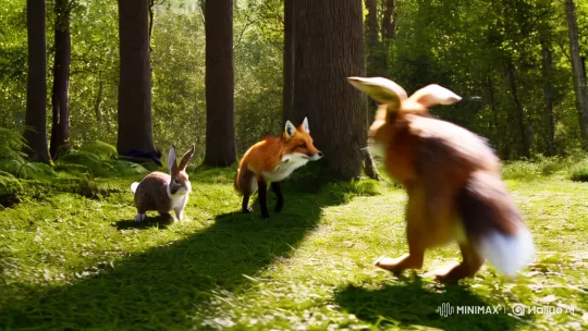Forest creatures engage in a whimsical game of tag – AI Generated Video | Hailuo AI