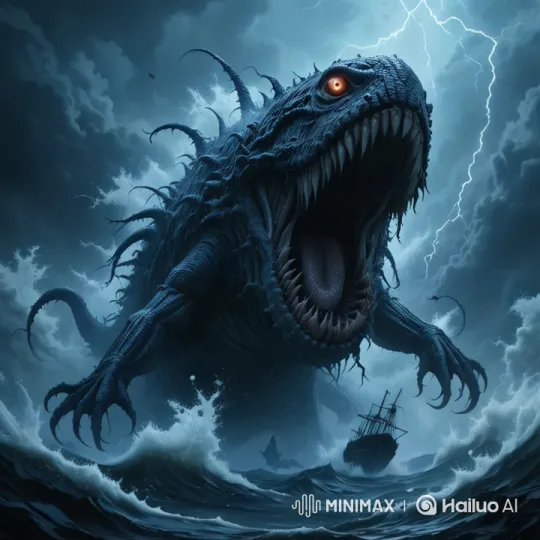 Sea Monster Engulfs Ship in Stormy Chaos – AI Generated Video | Hailuo AI