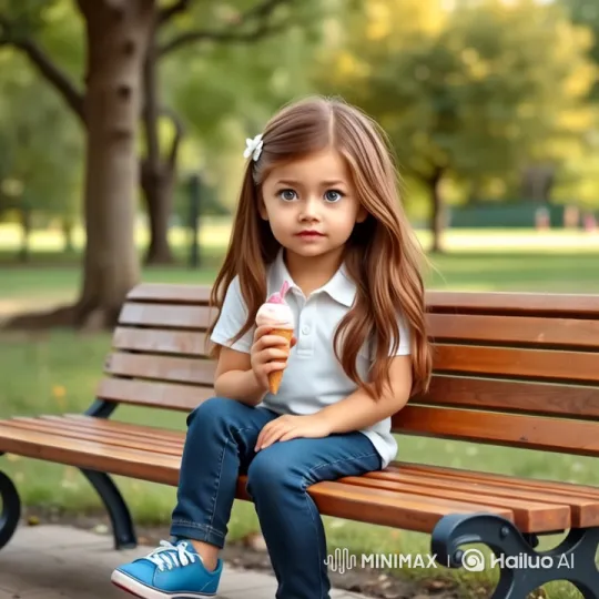 Girl Enjoying Ice Cream in Serene Park Setting – AI Generated Video | Hailuo AI