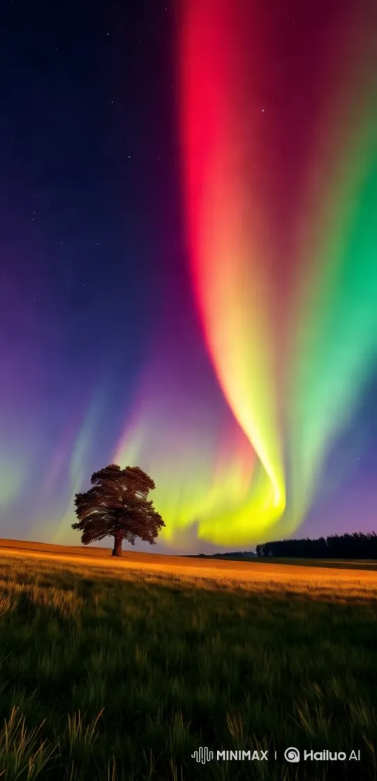 Northern Lights Time-Lapse Over Serene Night Field – AI Generated Video | Hailuo AI