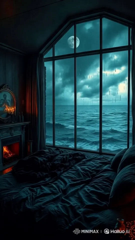 Dreamy Bedroom Reflects Stormy Ocean's Serenity – AI Generated Video | Hailuo AI