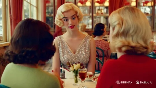 1950s Cafe Scene: Woman in Sparkling Dress Captures Era's Charm – AI Generated Video | Hailuo AI