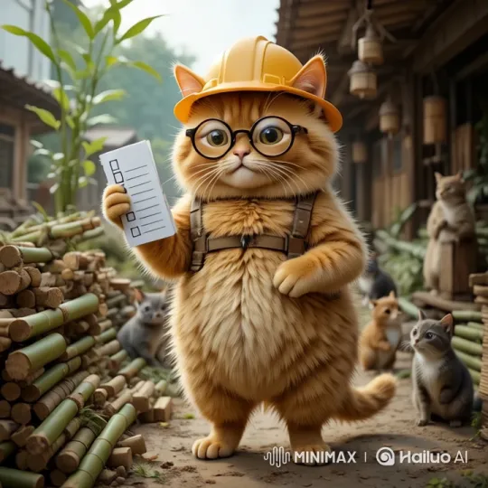 Cat Chef in Rustic Setting Organizes and Cooks for Feline Friends – AI Generated Video | Hailuo AI