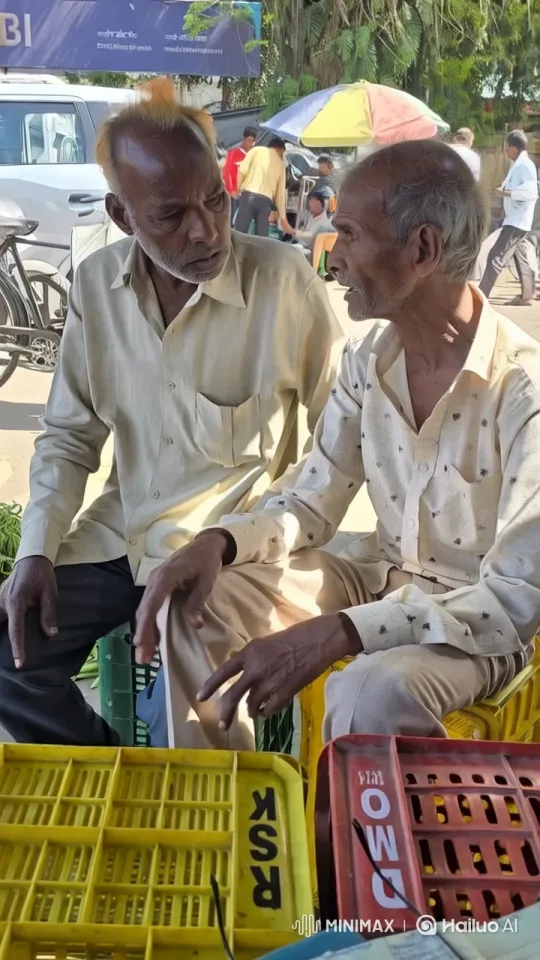 Elderly Men's Intimate Moment in Bustling Market – AI Generated Video | Hailuo AI