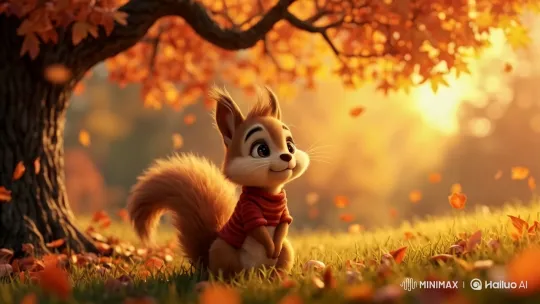 Squirrel Reflects Under Autumn's Golden Glow – AI Generated Video | Hailuo AI