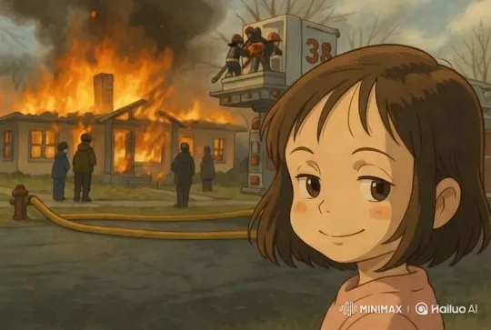 Heroic Firefighters Battle House Blaze Amidst Chaos – AI Generated Video | Hailuo AI