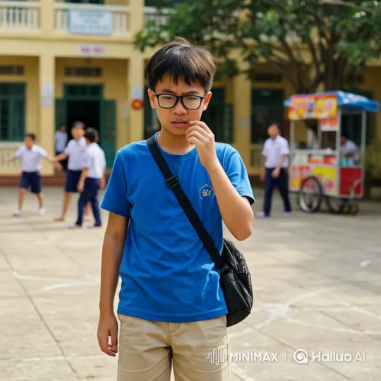 Curious Minh Stands Amidst Bustling Schoolyard – AI Generated Video | Hailuo AI