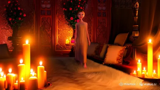 Exotic Noblewoman in Luxurious Candlelit Chamber – AI Generated Video | Hailuo AI