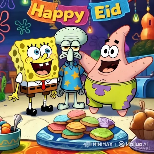 SpongeBob, Squidward, and Patrick Celebrate Eid – AI Generated Video | Hailuo AI