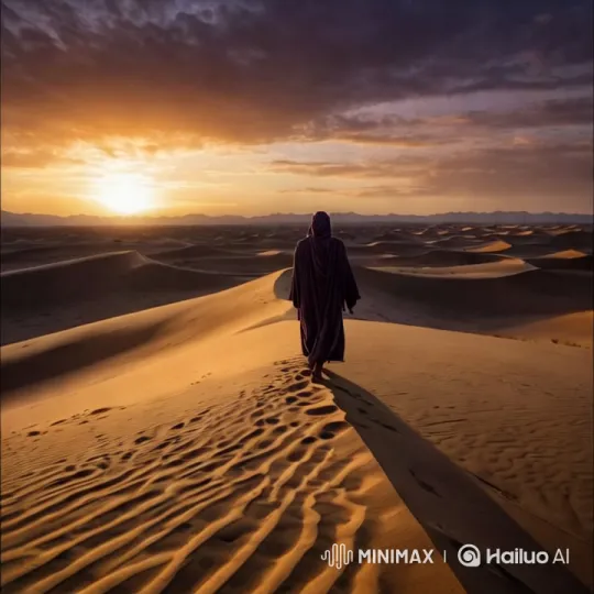 Traversing Dunes at Sunset: A Desert Journey – AI Generated Video | Hailuo AI