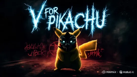Mysterious Pikachu Leads Revolutionary Theme in 'V for Pikachu' Video – AI Generated Video | Hailuo AI