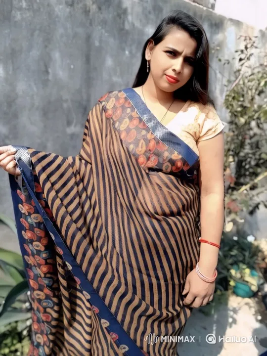Woman in Patterned Saree Showcases Elegant Draping – AI Generated Video | Hailuo AI