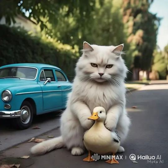 Vintage Car Scene: Cat Strikes Unconscious Duck – AI Generated Video | Hailuo AI