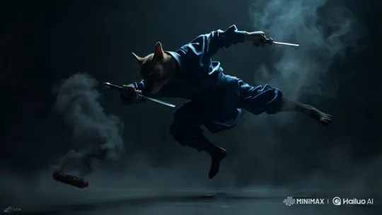 Ninja Dog Stealthily Navigates Shadows – AI Generated Video | Hailuo AI
