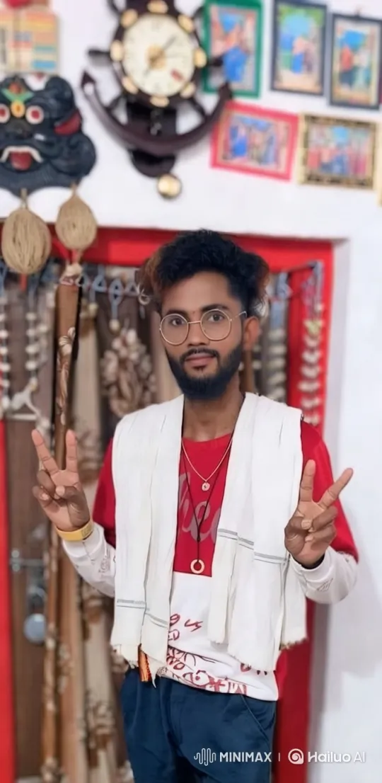 Young Man in Colorful Room with Peace Signs – AI Generated Video | Hailuo AI