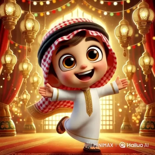 Eid Celebration: Joyful Child Dances in Arabian Festivity – AI Generated Video | Hailuo AI