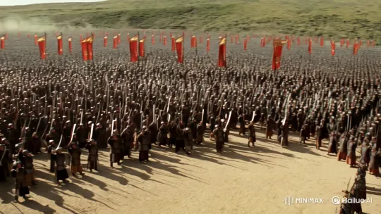 Ancient Chinese Battlefield: Aerial Pan of Charging Army – AI Generated Video | Hailuo AI