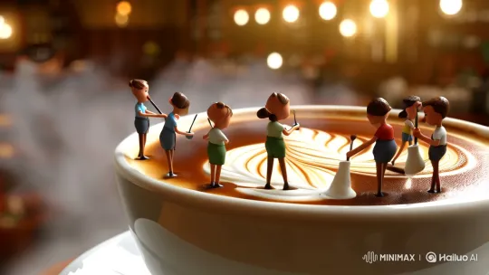 Miniature Artisans Craft Elegant Latte Art – AI Generated Video | Hailuo AI
