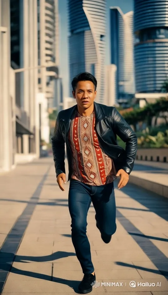 Man Running in Modern Cityscape with Contemporary Architecture – AI Generated Video | Hailuo AI