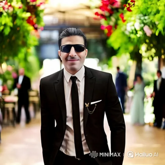Man in Black Suit Toasts in Elegant Garden Setting – AI Generated Video | Hailuo AI
