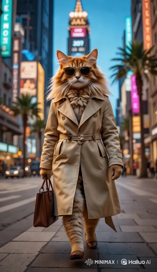 Stylish Cat Struts in City, Flaunting Fashion – AI Generated Video | Hailuo AI