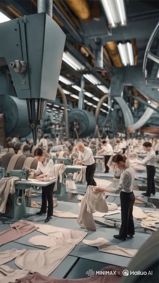 Busy Factory Floor: Workers' Garment Production Process – AI Generated Video | Hailuo AI