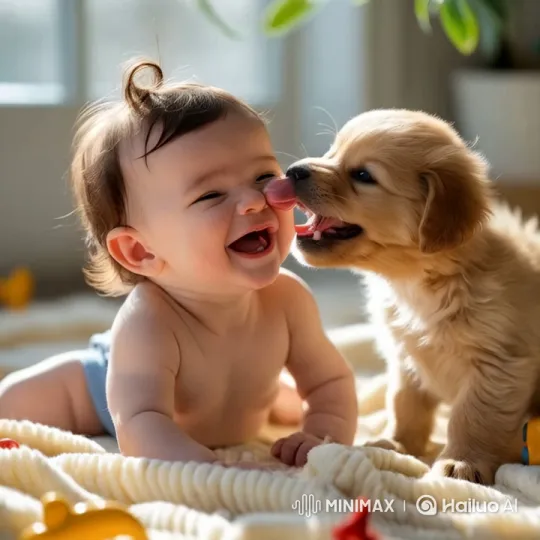 Baby and Puppy Share Joyful Moment – AI Generated Video | Hailuo AI