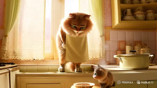 Cat Cooks with Kitten in Cozy Kitchen – AI Generated Video | Hailuo AI