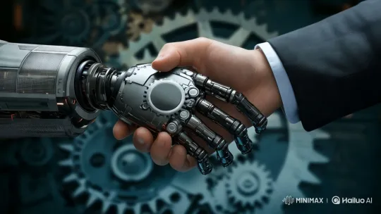 AI and Human Handshake in Industrial Setting – AI Generated Video | Hailuo AI