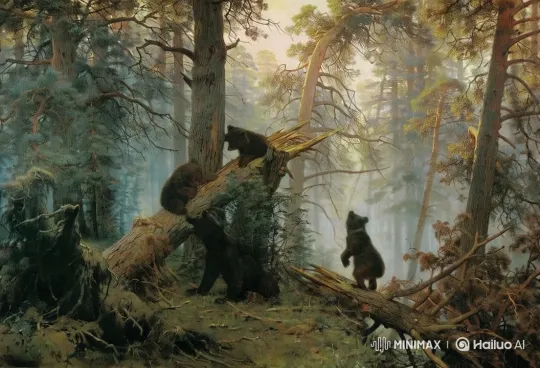 Bears Interact Playfully in Tranquil Forest – AI Generated Video | Hailuo AI