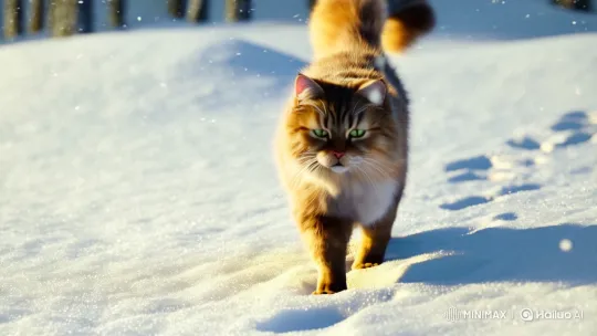Cat Treading Gracefully Through Serene Snowscape – AI Generated Video | Hailuo AI