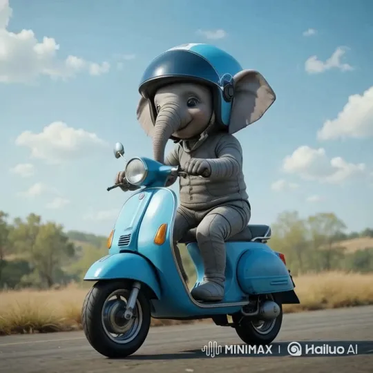 Baby Elephant Joyfully Rides Scooter on Sunny Day – AI Generated Video | Hailuo AI