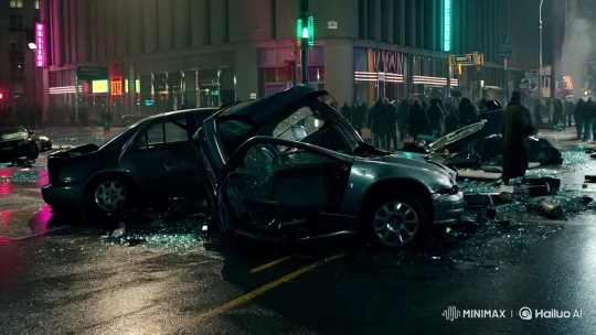 Chaotic Car Crash Captured in Striking Cinematic Detail – AI Generated Video | Hailuo AI